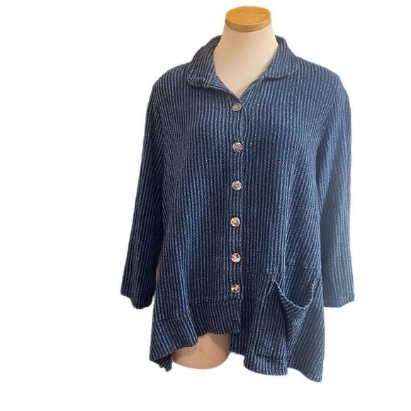 Toofan Blue Stripe Lagenlook Tunic Top Plus Size 1X - Picture 2 of 8